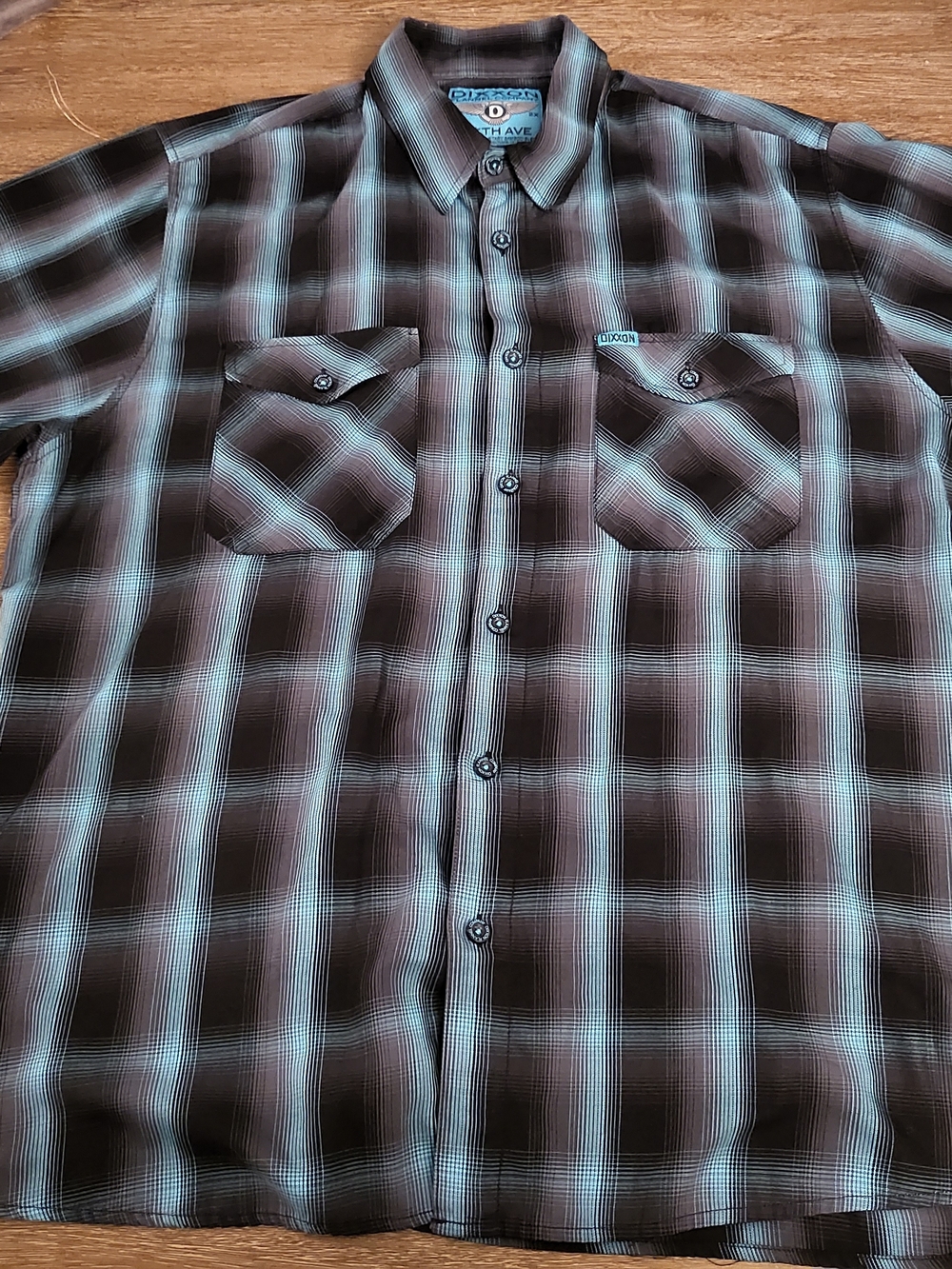 DIXXON Men’s Teal and Black Plaid Button-Up Shirt